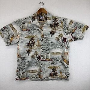 Hawaii Shirt Mens XL‎ Gray Aloha Hawaiian Camp Short Sleeve Cotton Made USA